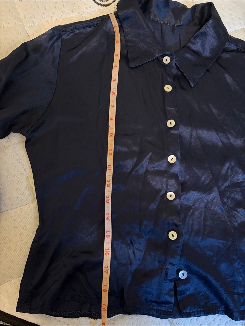 Navy Silk Button-up Top - Picture 4 of 5